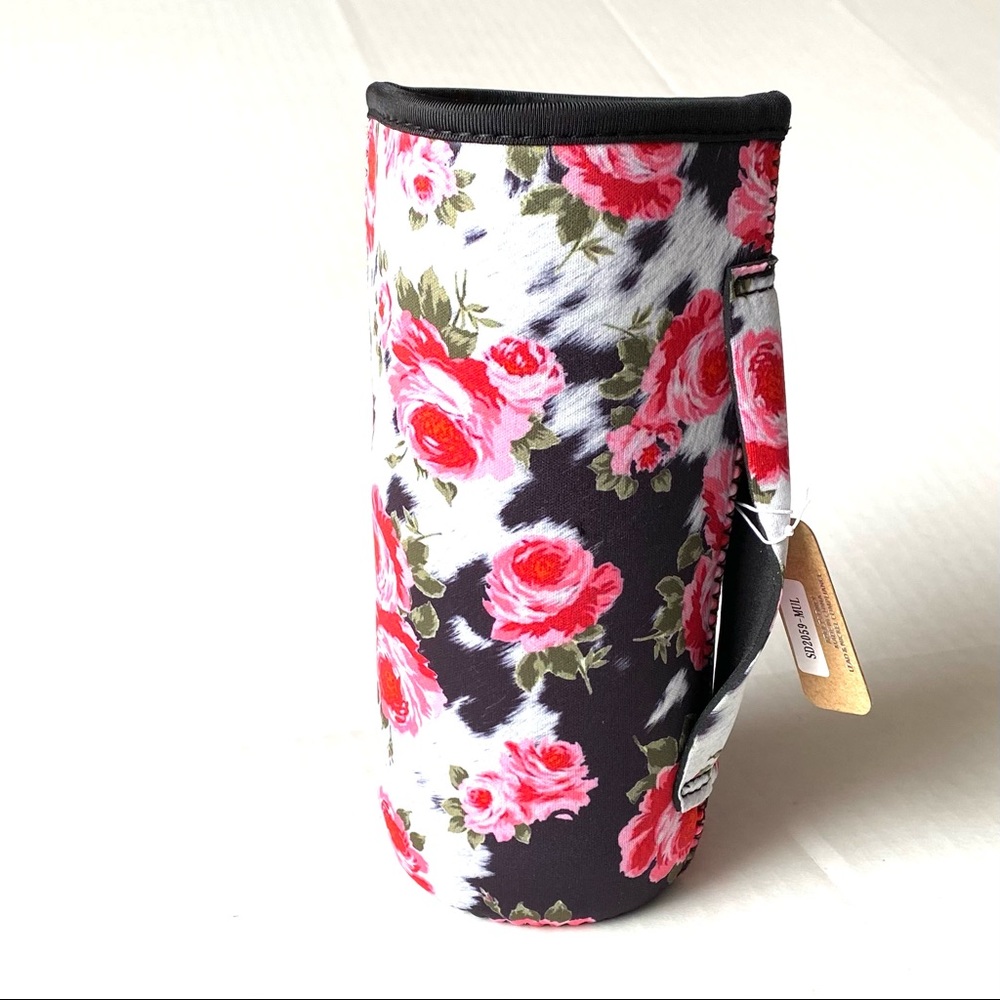 Tumbler COZY Rose pattern hand slide 7” tall 3.5” opening diameter Black Trim